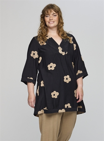 Studio - Annabelle Tunika, Sort m/Sand blomster